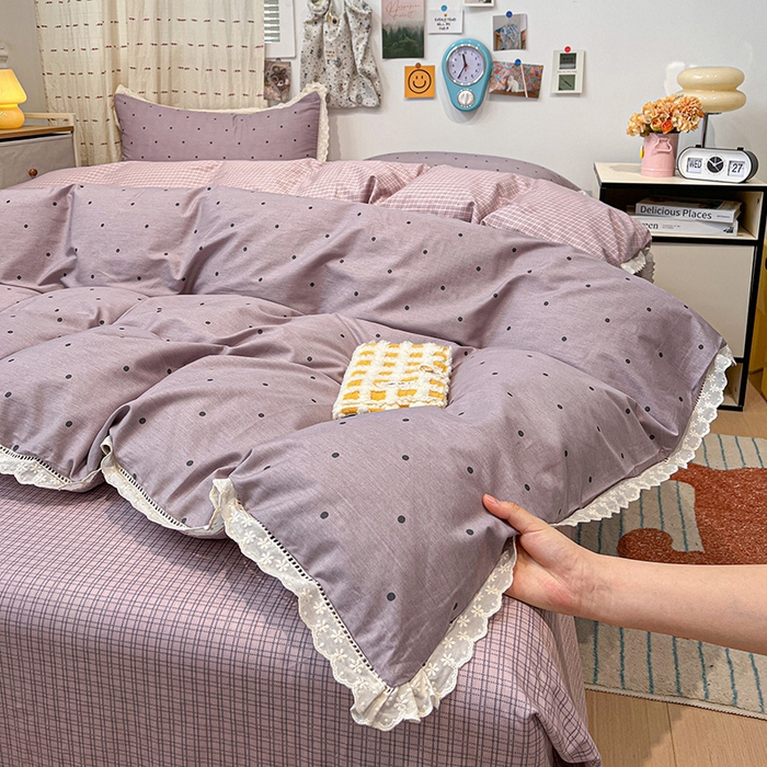 91家纺网 家纺一手货源 找家纺 （总）橙子家居 2025新款小清新全棉纯棉花边款床单四件套