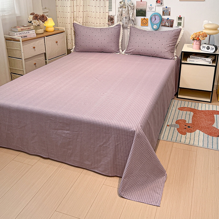 91家纺网 家纺一手货源 找家纺 橙子家居 2025新款小清新全棉纯棉花边款床单四件套 芋泥啵啵