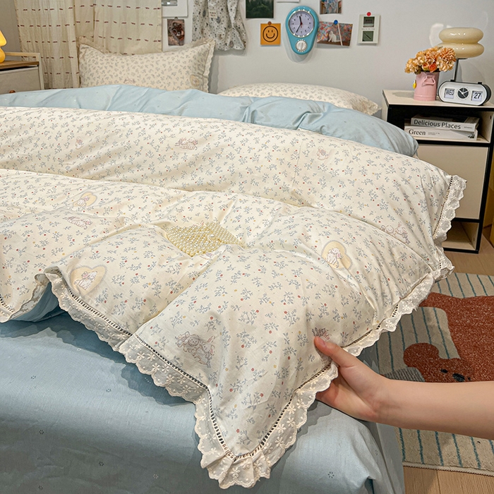 91家纺网 家纺一手货源 找家纺 （总）橙子家居 2025新款小清新全棉纯棉花边款床单四件套