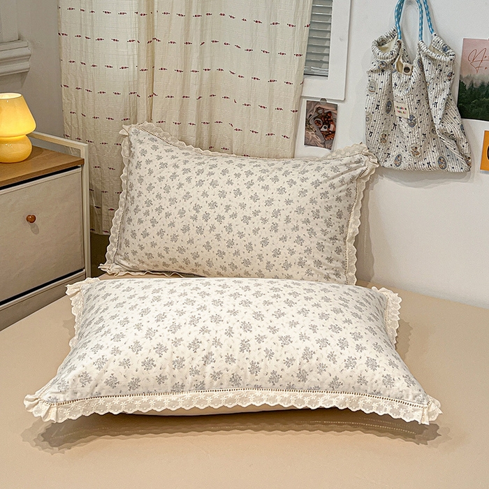 91家纺网 家纺一手货源 找家纺 橙子家居 2025新款小清新全棉纯棉花边款床单四件套 舒芙蕾