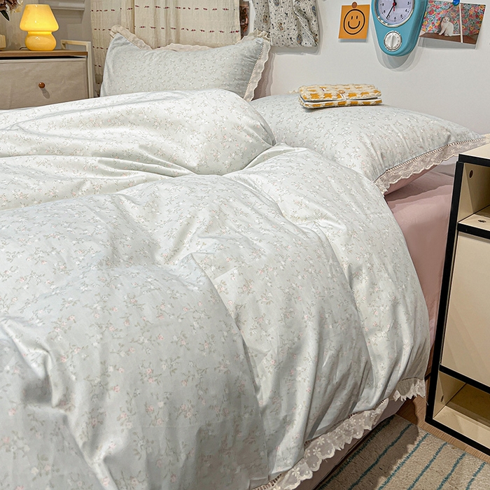 91家纺网 家纺一手货源 找家纺 橙子家居 2025新款小清新全棉纯棉花边款床单四件套 玲娜