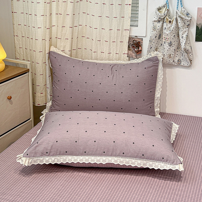 91家纺网 家纺一手货源 找家纺 橙子家居 2025新款小清新全棉纯棉花边款床单四件套 芋泥啵啵