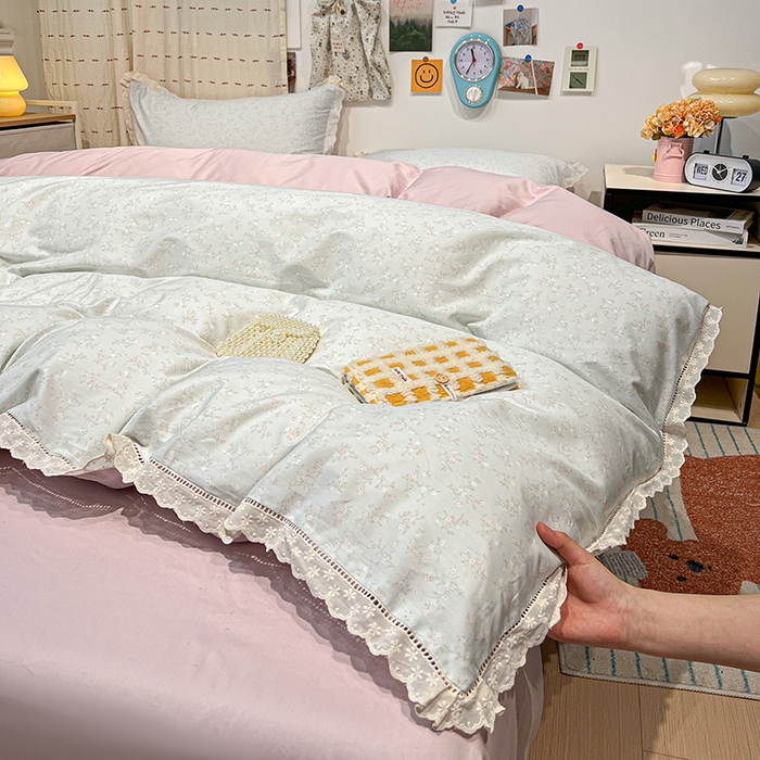 橙子家居 2025新款小清新全棉纯棉花边款床单四件套 玲娜