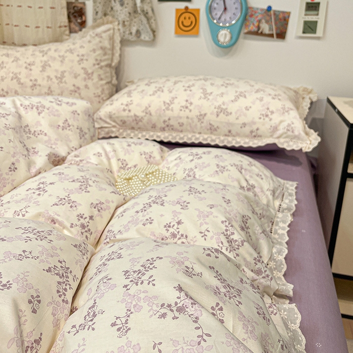 91家纺网 家纺一手货源 找家纺 （总）橙子家居 2025新款小清新全棉纯棉花边款床单四件套