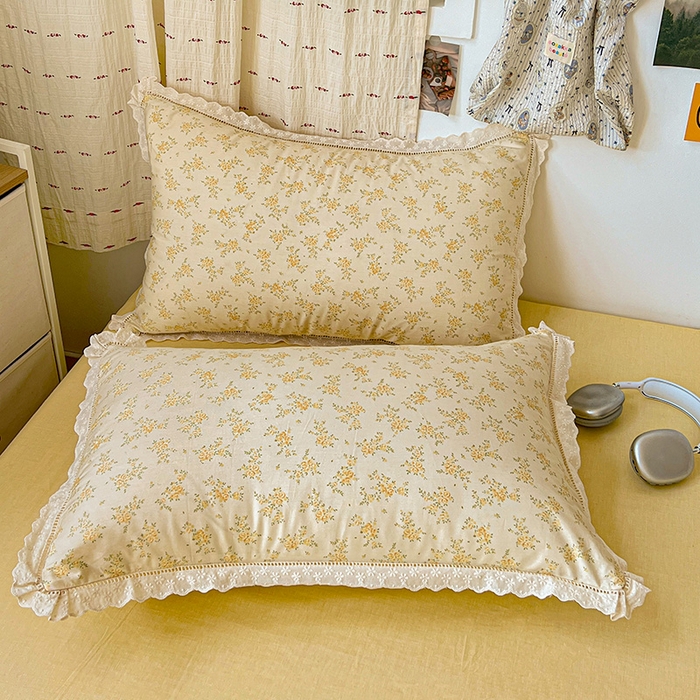 91家纺网 家纺一手货源 找家纺 橙子家居 2025新款小清新全棉纯棉花边款床单四件套 琥珀流光