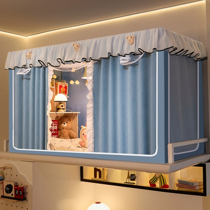 91家纺网 家纺一手货源 找家纺 卓尔居 2025新款学生遮光床帘高精密晨曦系列蚊帐 晨曦-天蓝