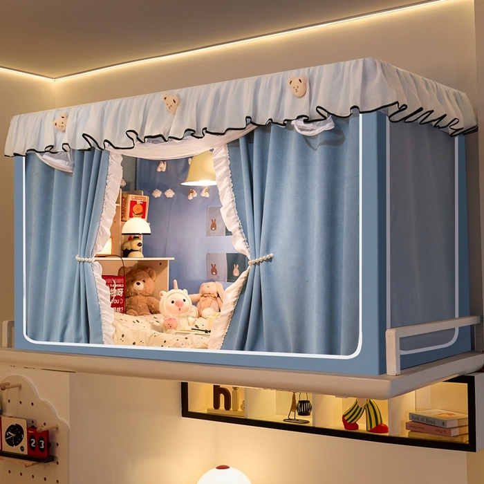 91家纺网 家纺一手货源 找家纺 卓尔居 2025新款学生遮光床帘高精密晨曦系列蚊帐 晨曦-天蓝