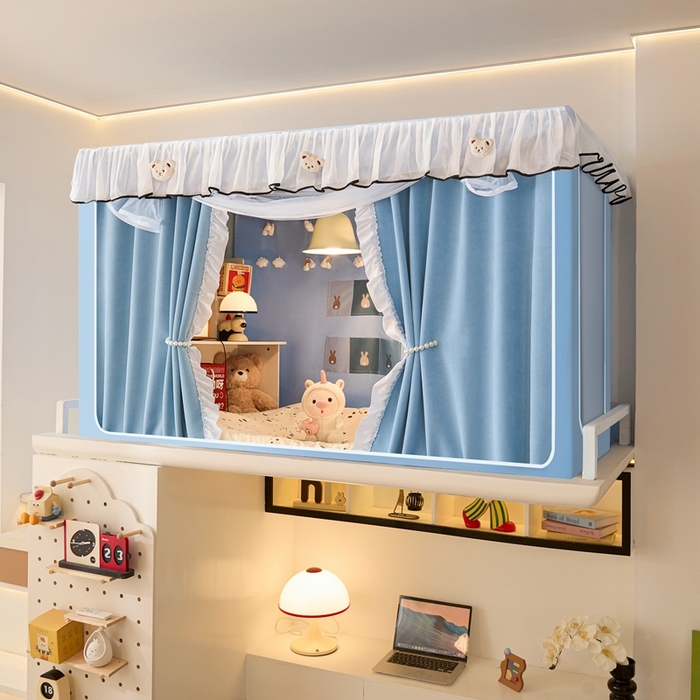 91家纺网 家纺一手货源 找家纺 卓尔居 2025新款学生遮光床帘高精密晨曦系列蚊帐 晨曦-天蓝