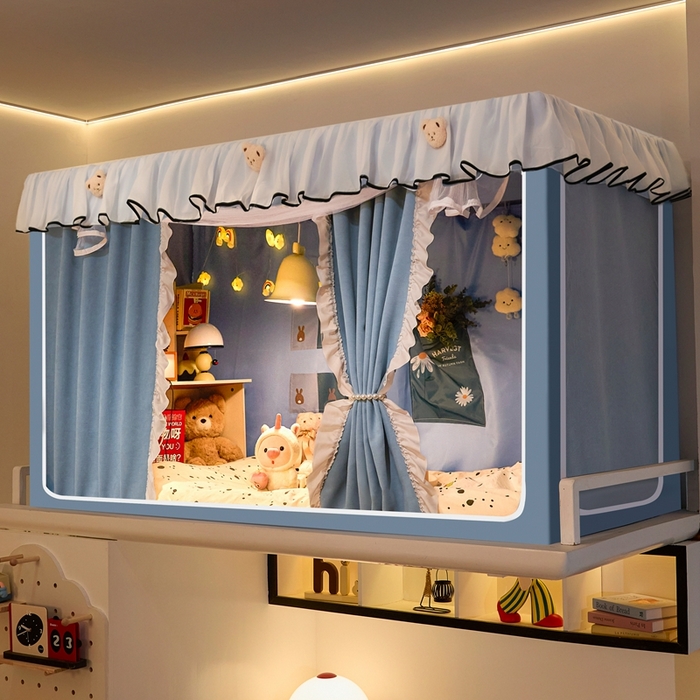 91家纺网 家纺一手货源 找家纺 卓尔居 2025新款学生遮光床帘高精密晨曦系列蚊帐 晨曦-天蓝