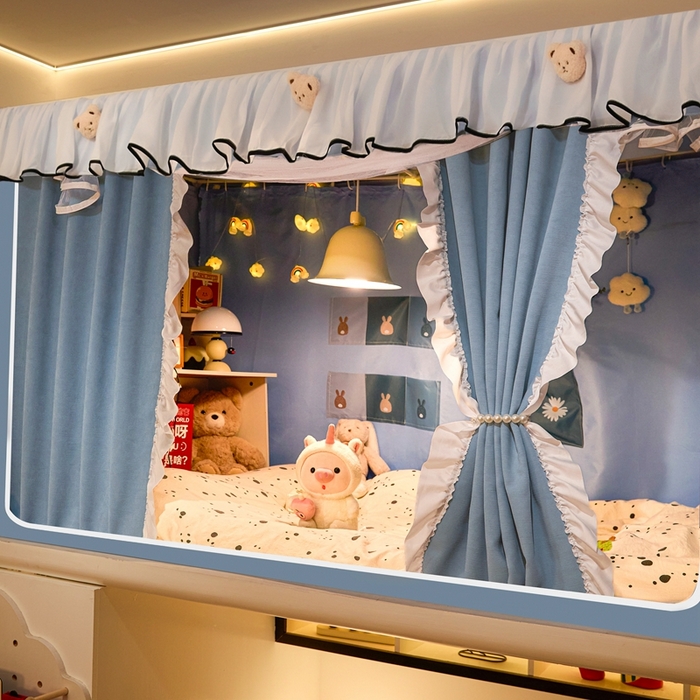 91家纺网 家纺一手货源 找家纺 卓尔居 2025新款学生遮光床帘高精密晨曦系列蚊帐 晨曦-天蓝