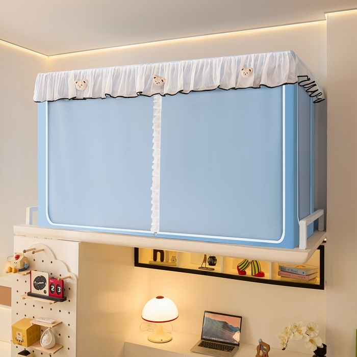 91家纺网 家纺一手货源 找家纺 卓尔居 2025新款学生遮光床帘高精密晨曦系列蚊帐 晨曦-天蓝