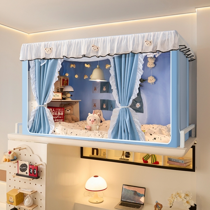 91家纺网 家纺一手货源 找家纺 卓尔居 2025新款学生遮光床帘高精密晨曦系列蚊帐 晨曦-天蓝