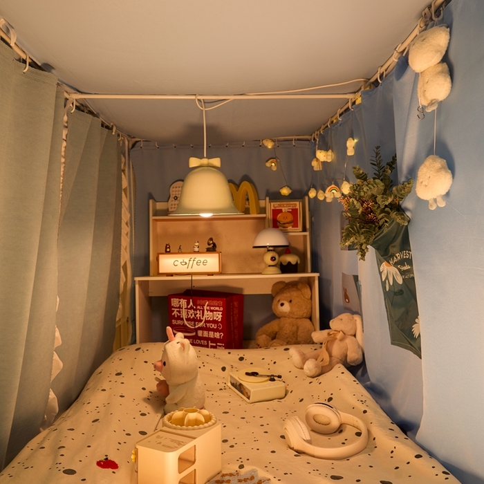 91家纺网 家纺一手货源 找家纺 卓尔居 2025新款学生遮光床帘高精密晨曦系列蚊帐 晨曦-天蓝