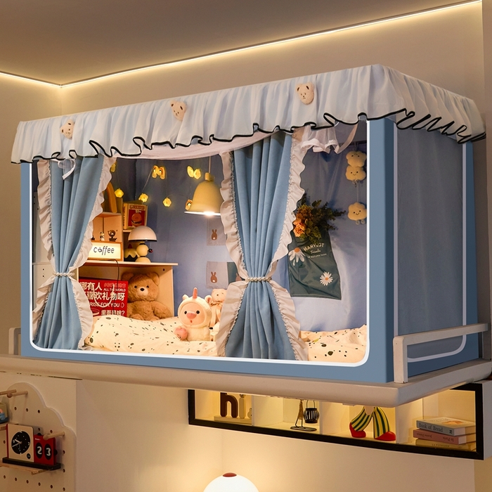 91家纺网 家纺一手货源 找家纺 卓尔居 2025新款学生遮光床帘高精密晨曦系列蚊帐 晨曦-天蓝