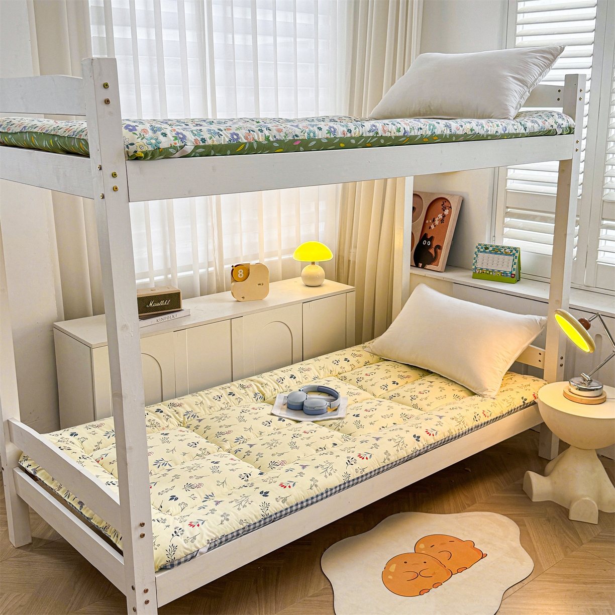 梵蒂莎 2025新款新疆棉花四季款秋冬两用床垫子褥子学生宿舍印花学生款棉花床褥垫（场景2）（含买家秀） 浅草花吟-床垫