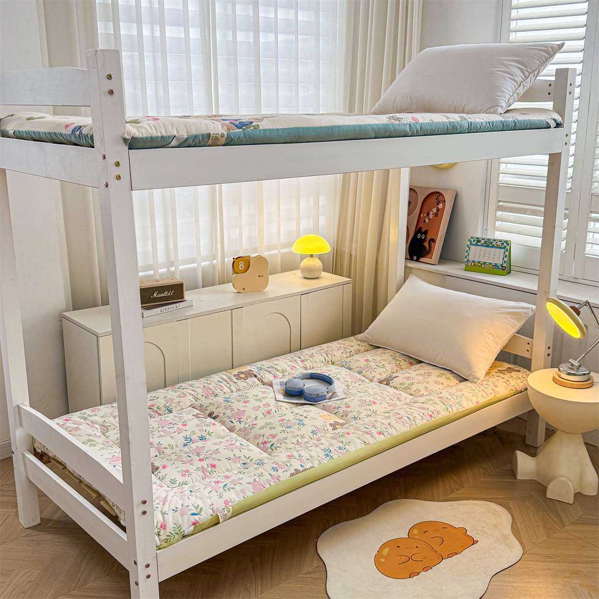 梵蒂莎 2025新款新疆棉花四季款秋冬两用床垫子褥子学生宿舍印花学生款棉花床褥垫（场景2）（含买家秀） 小熊花畔-床垫