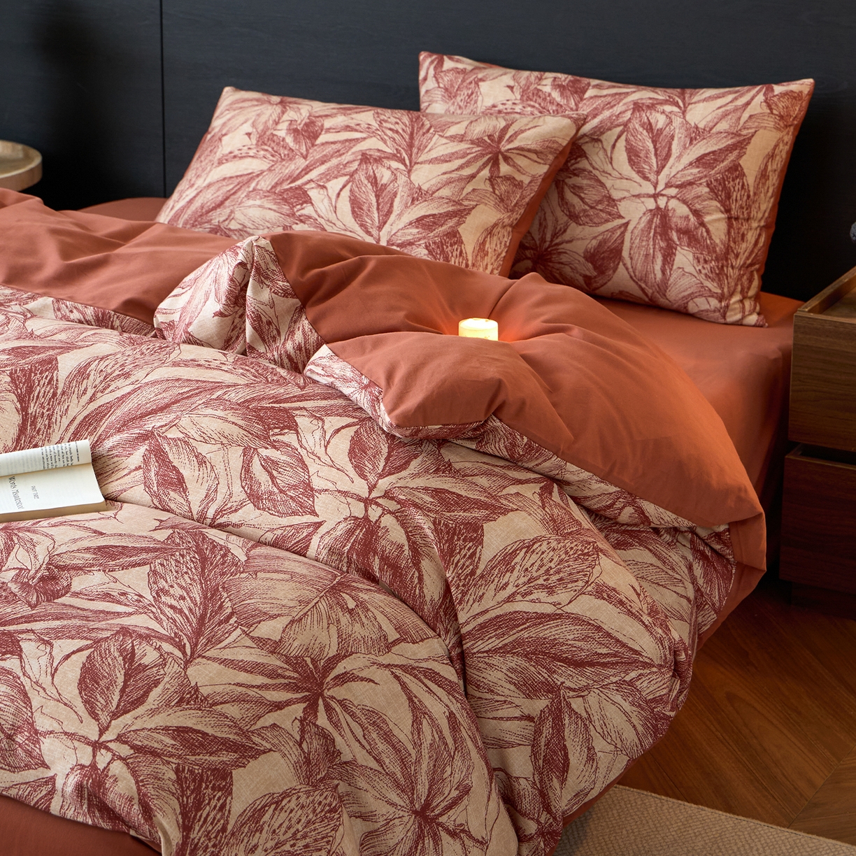 91家纺网 家纺一手货源 找家纺 蓝邻家纺 2025新款全棉纯棉加厚磨毛法式复古风四件套 花颜-红