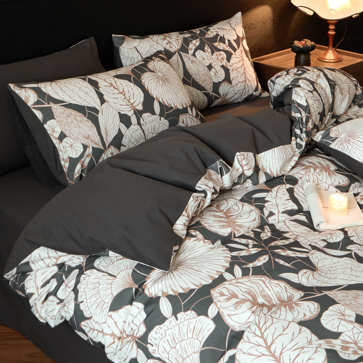 91家纺网 家纺一手货源 找家纺 蓝邻家纺 2025新款全棉纯棉加厚磨毛法式复古风四件套 蕉叶