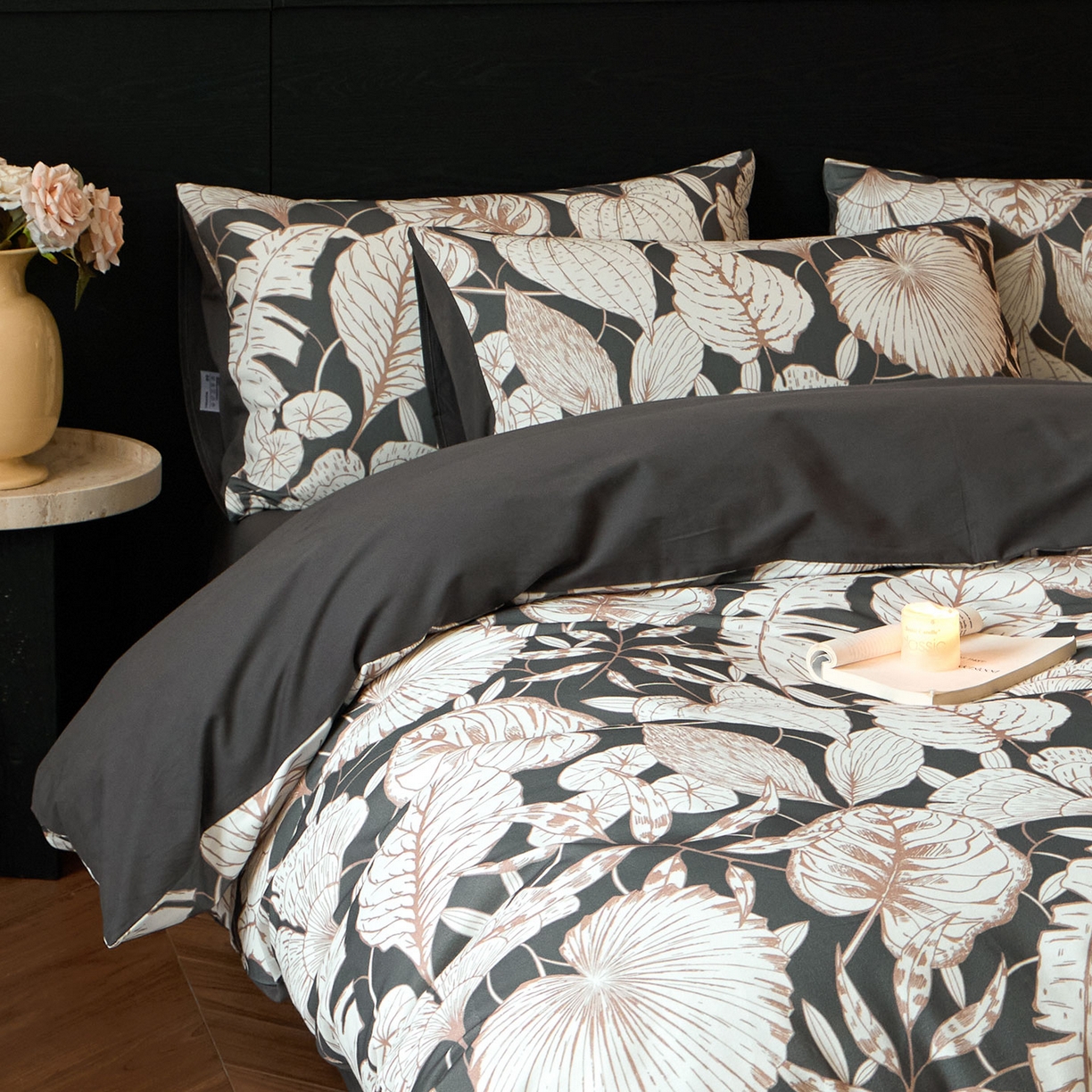 91家纺网 家纺一手货源 找家纺 蓝邻家纺 2025新款全棉纯棉加厚磨毛法式复古风四件套 蕉叶