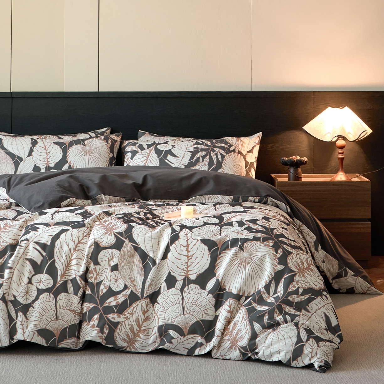 91家纺网 家纺一手货源 找家纺 蓝邻家纺 2025新款全棉纯棉加厚磨毛法式复古风四件套 蕉叶