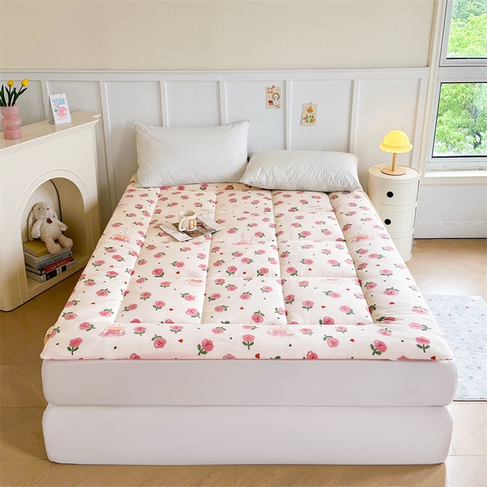 91家纺网 家纺一手货源 找家纺 梵蒂莎 2025新款新疆棉花四季款秋冬两用床垫子褥子学生宿舍印花学生款棉花床褥垫（场景2）（含买家秀） 碧叶粉黛-床垫