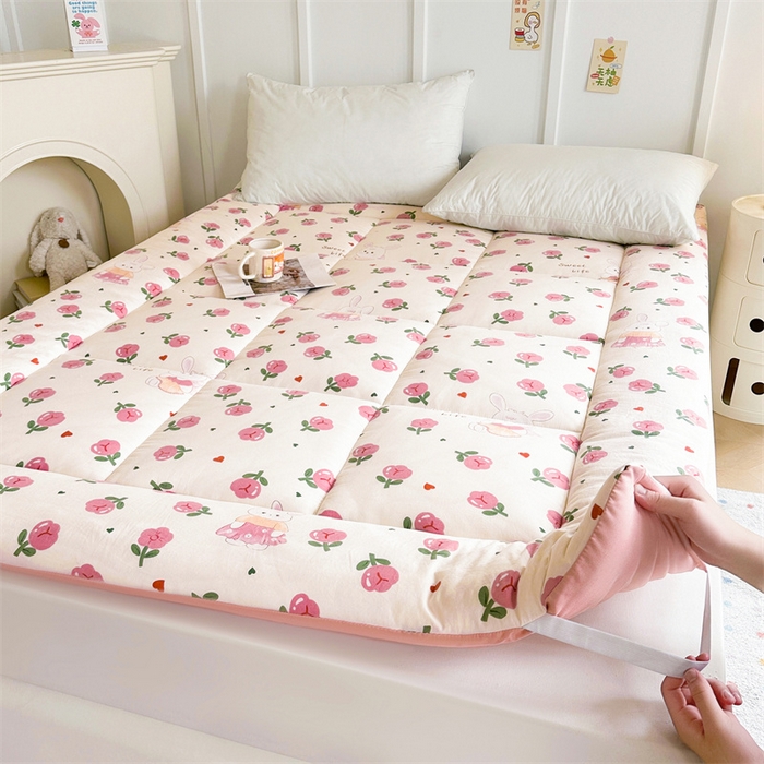 91家纺网 家纺一手货源 找家纺 梵蒂莎 2025新款新疆棉花四季款秋冬两用床垫子褥子学生宿舍印花学生款棉花床褥垫（场景2）（含买家秀） 碧叶粉黛-床垫