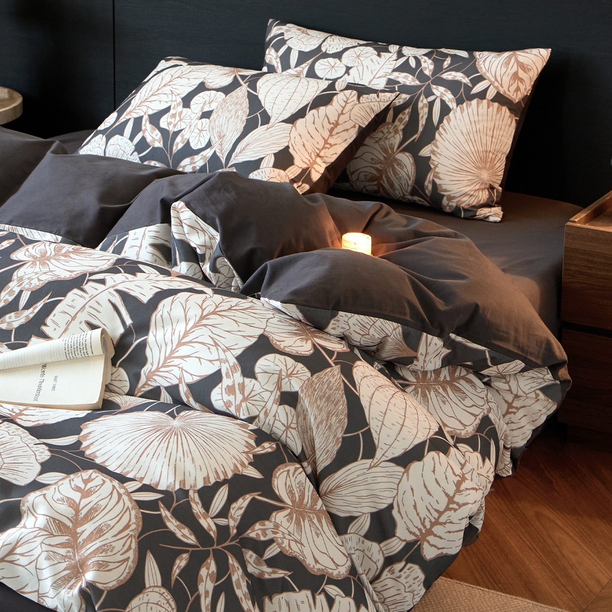 91家纺网 家纺一手货源 找家纺 蓝邻家纺 2025新款全棉纯棉加厚磨毛法式复古风四件套 蕉叶