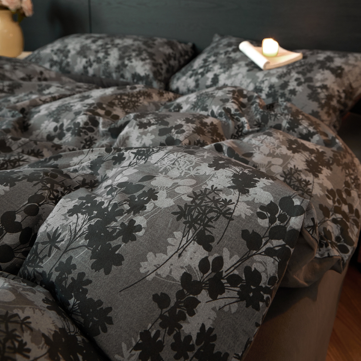 91家纺网 家纺一手货源 找家纺 蓝邻家纺 2025新款全棉纯棉加厚磨毛法式复古风四件套 漫枝-灰