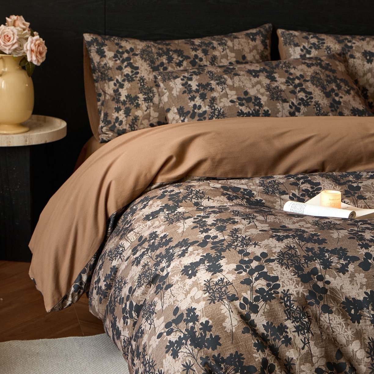 91家纺网 家纺一手货源 找家纺 蓝邻家纺 2025新款全棉纯棉加厚磨毛法式复古风四件套 漫枝-咖