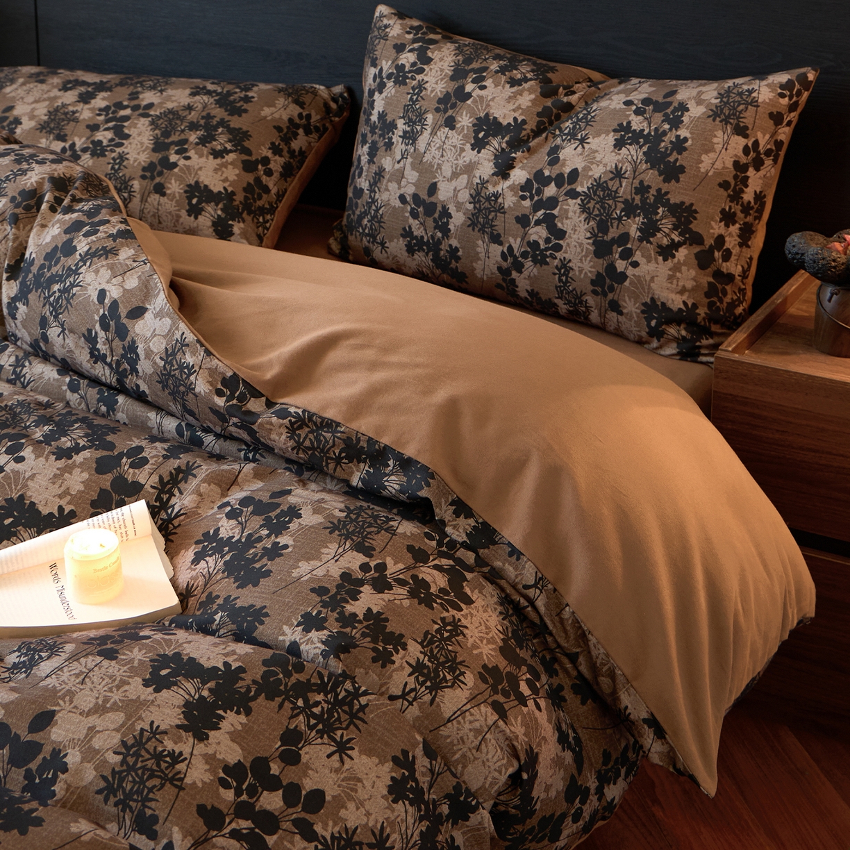 91家纺网 家纺一手货源 找家纺 蓝邻家纺 2025新款全棉纯棉加厚磨毛法式复古风四件套 漫枝-咖