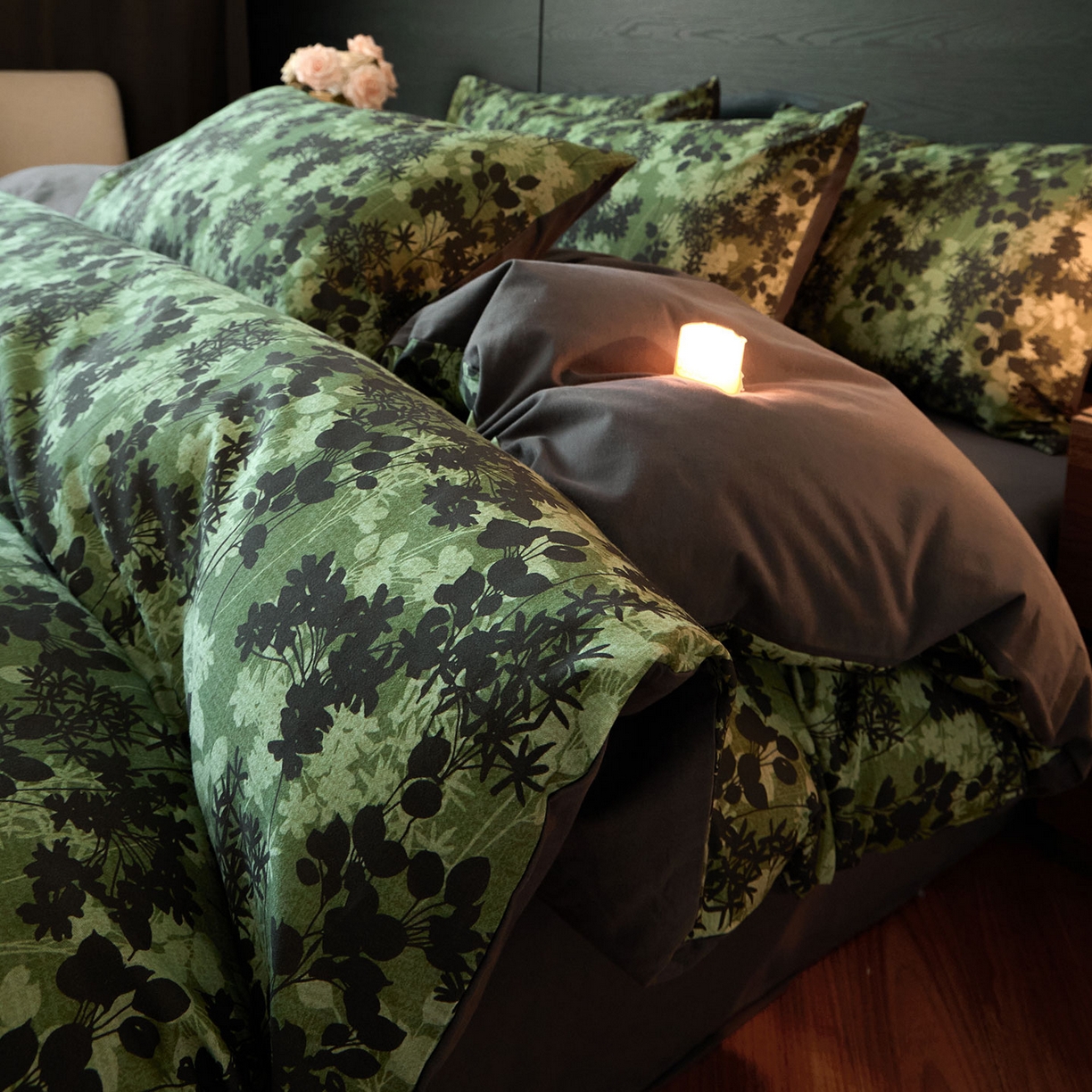 蓝邻家纺 2025新款全棉纯棉加厚磨毛法式复古风四件套 漫枝-绿