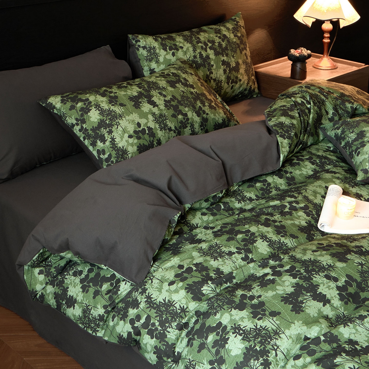 91家纺网 家纺一手货源 找家纺 蓝邻家纺 2025新款全棉纯棉加厚磨毛法式复古风四件套 漫枝-绿