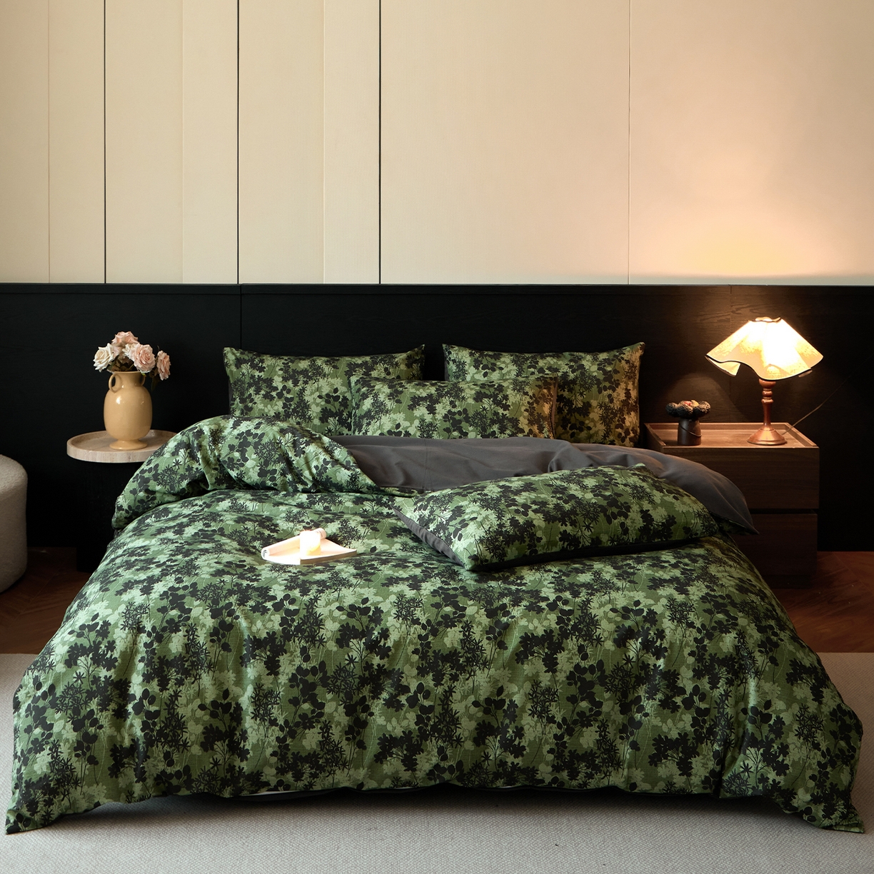 91家纺网 家纺一手货源 找家纺 蓝邻家纺 2025新款全棉纯棉加厚磨毛法式复古风四件套 漫枝-绿