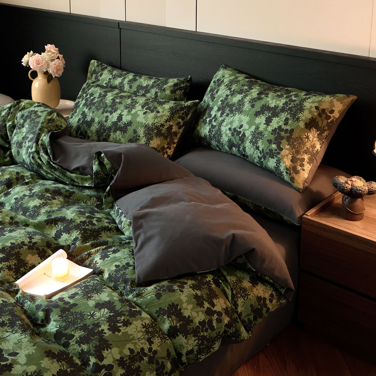 91家纺网 家纺一手货源 找家纺 蓝邻家纺 2025新款全棉纯棉加厚磨毛法式复古风四件套 漫枝-绿