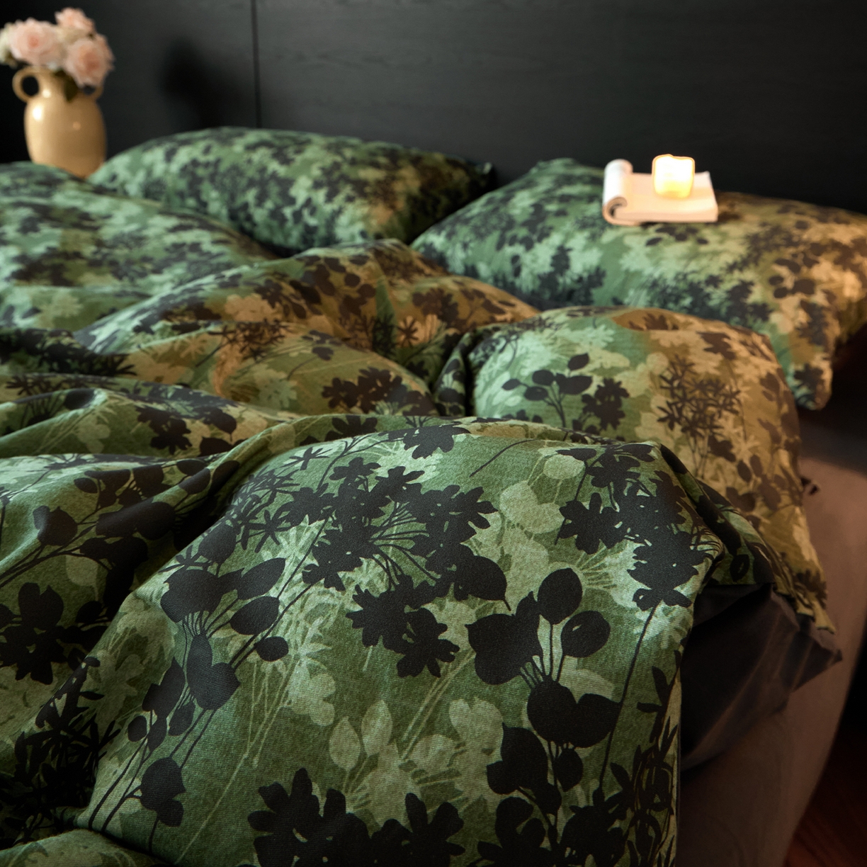 91家纺网 家纺一手货源 找家纺 蓝邻家纺 2025新款全棉纯棉加厚磨毛法式复古风四件套 漫枝-绿