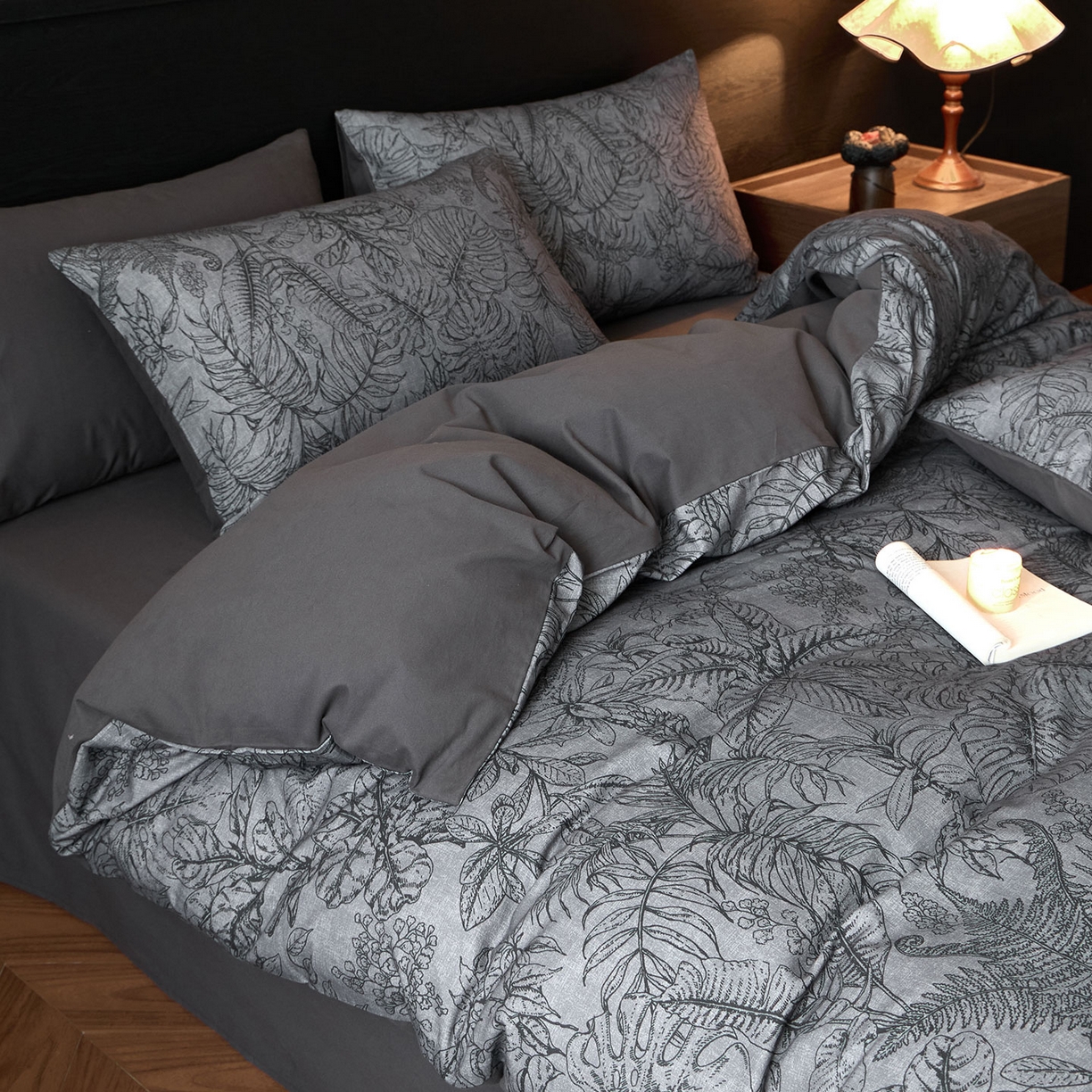 91家纺网 家纺一手货源 找家纺 蓝邻家纺 2025新款全棉纯棉加厚磨毛法式复古风四件套 叶语-蓝