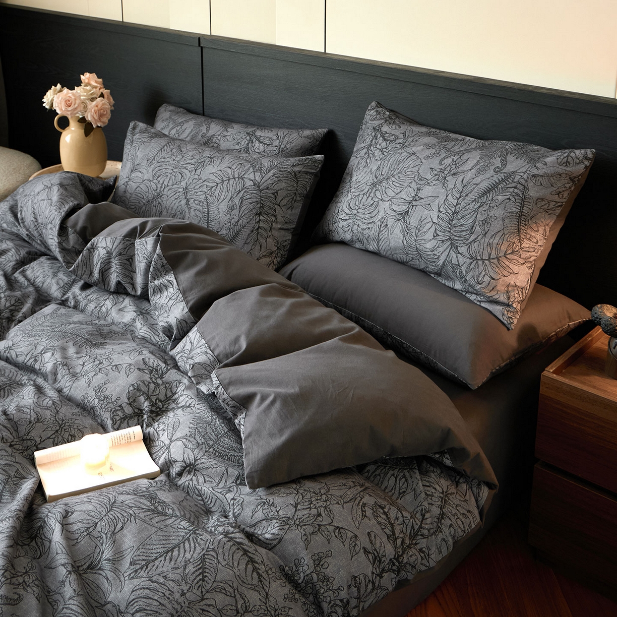 91家纺网 家纺一手货源 找家纺 蓝邻家纺 2025新款全棉纯棉加厚磨毛法式复古风四件套 叶语-蓝