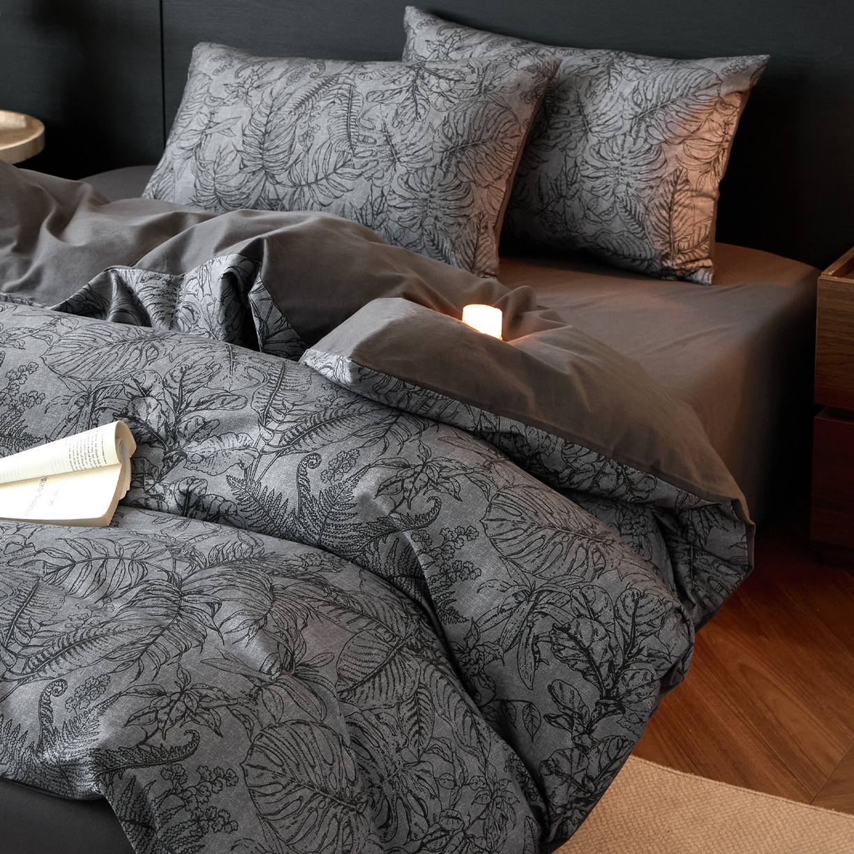 91家纺网 家纺一手货源 找家纺 蓝邻家纺 2025新款全棉纯棉加厚磨毛法式复古风四件套 叶语-蓝