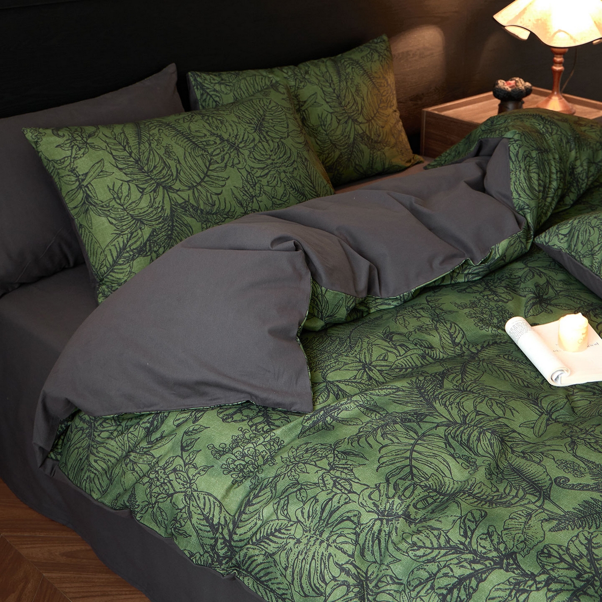 91家纺网 家纺一手货源 找家纺 蓝邻家纺 2025新款全棉纯棉加厚磨毛法式复古风四件套 叶语-绿