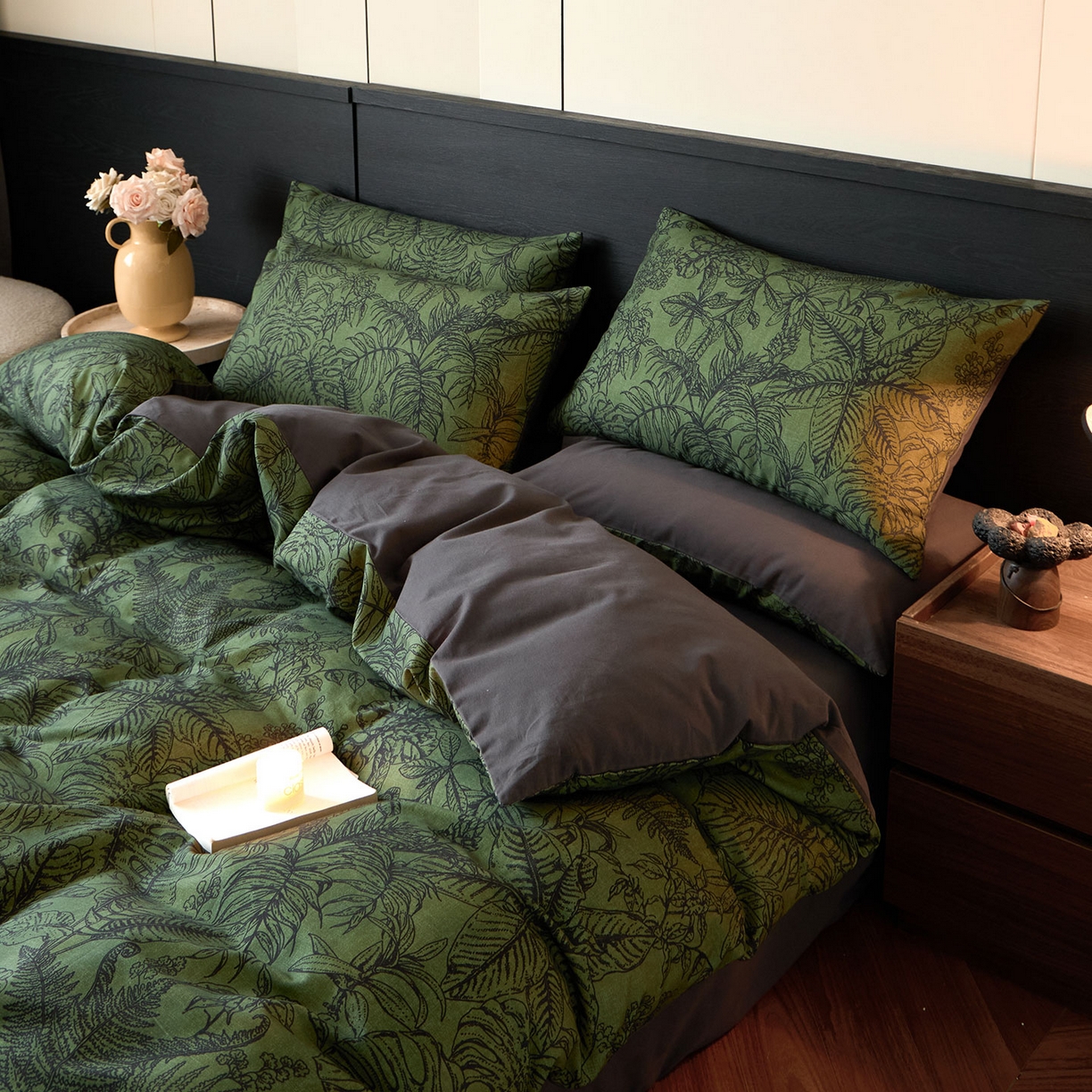 91家纺网 家纺一手货源 找家纺 蓝邻家纺 2025新款全棉纯棉加厚磨毛法式复古风四件套 叶语-绿