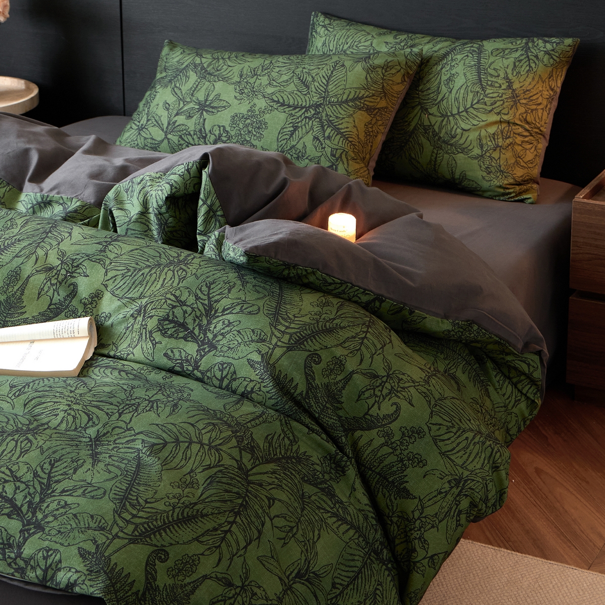 91家纺网 家纺一手货源 找家纺 蓝邻家纺 2025新款全棉纯棉加厚磨毛法式复古风四件套 叶语-绿