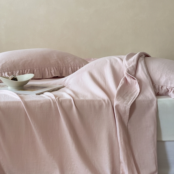 91家纺网 家纺一手货源 找家纺 三味舒屋 2025新款全棉纯棉双层纱单品系列-单床单 粉茶花