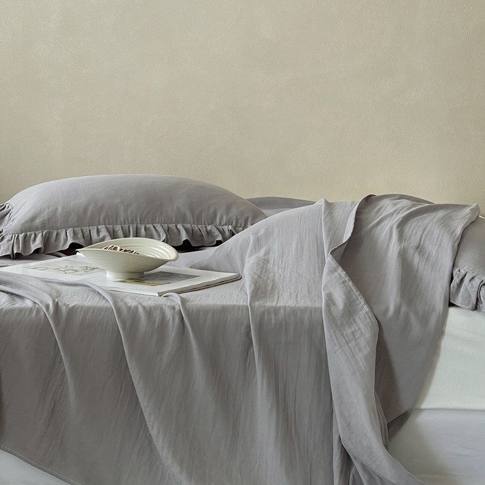 91家纺网 家纺一手货源 找家纺 三味舒屋 2025新款全棉纯棉双层纱单品系列-单床单 浅花灰