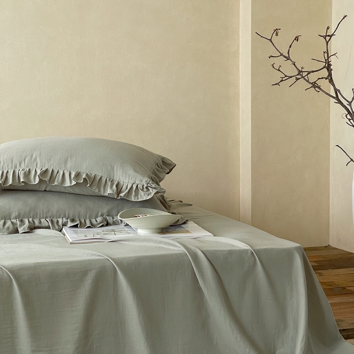 91家纺网 家纺一手货源 找家纺 三味舒屋 2025新款全棉纯棉双层纱单品系列-单床单 烟波绿