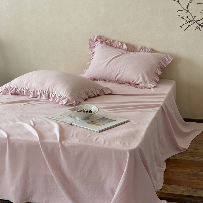 91家纺网 家纺一手货源 找家纺 三味舒屋 2025新款全棉纯棉双层纱单品系列-单床单 粉茶花