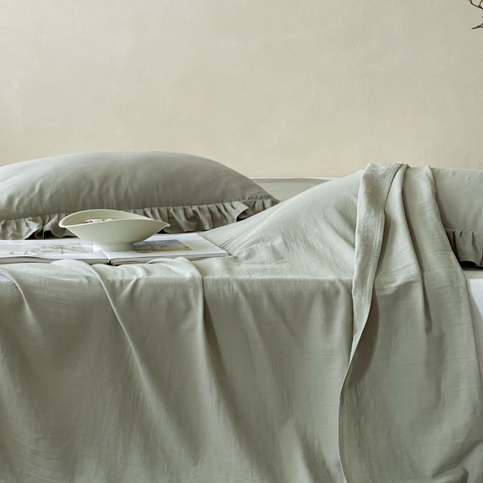 91家纺网 家纺一手货源 找家纺 三味舒屋 2025新款全棉纯棉双层纱单品系列-单床单 烟波绿
