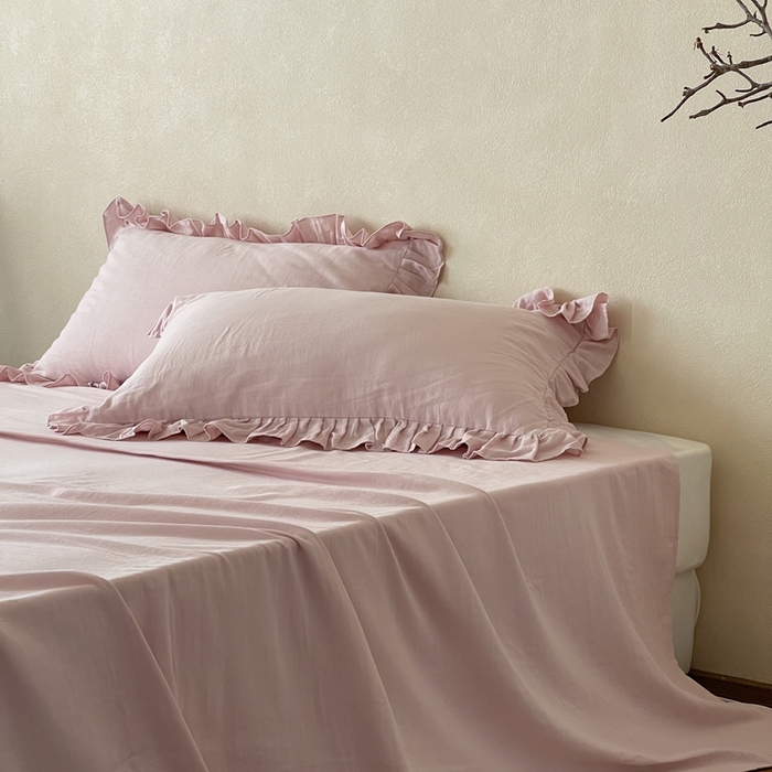 91家纺网 家纺一手货源 找家纺 三味舒屋 2025新款全棉纯棉双层纱单品系列-单床单 粉茶花