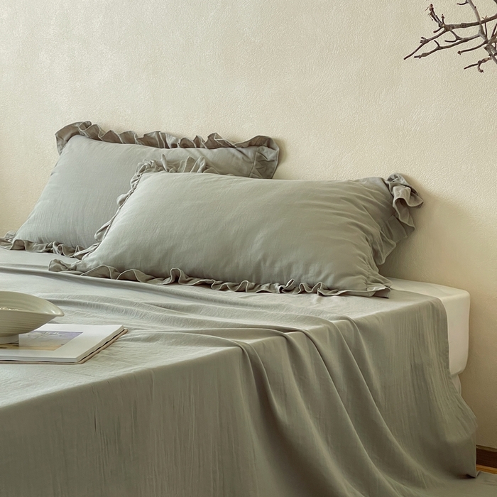 91家纺网 家纺一手货源 找家纺 三味舒屋 2025新款全棉纯棉双层纱单品系列-单床单 烟波绿