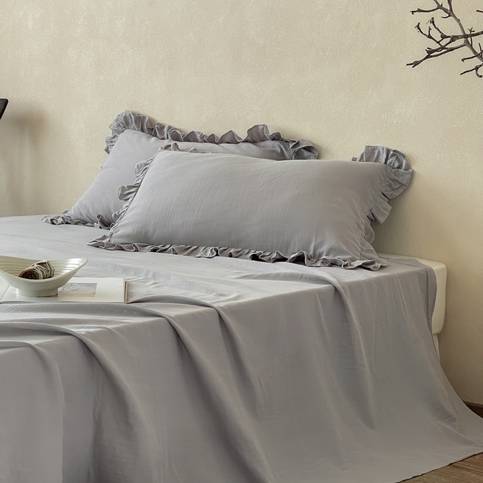 91家纺网 家纺一手货源 找家纺 三味舒屋 2025新款全棉纯棉双层纱单品系列-单床单 浅花灰