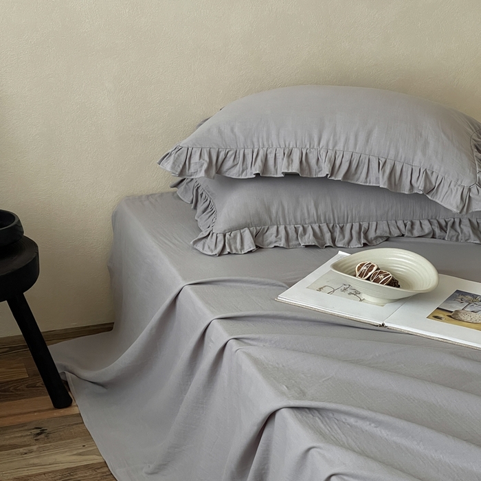 91家纺网 家纺一手货源 找家纺 三味舒屋 2025新款全棉纯棉双层纱单品系列-单床单 浅花灰